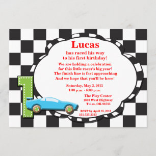First Birthday Racecar Invitation, checkered Invitation