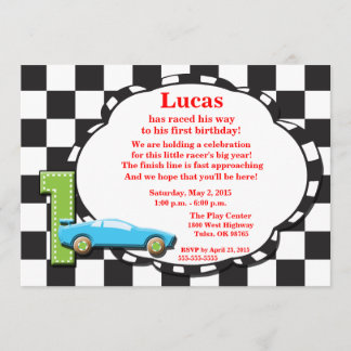 First Birthday Racecar Invitation, checkered Invitation
