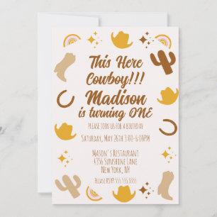 First Birthday Rainbows Rodeos Groovy Birthday Invitation