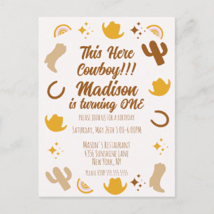 First Birthday Rainbows Rodeos Groovy Birthday Postcard