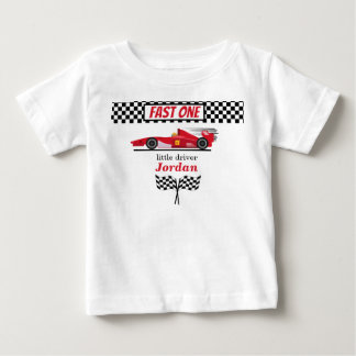 First Birthday Red Race Car Fast One Baby T-Shirt