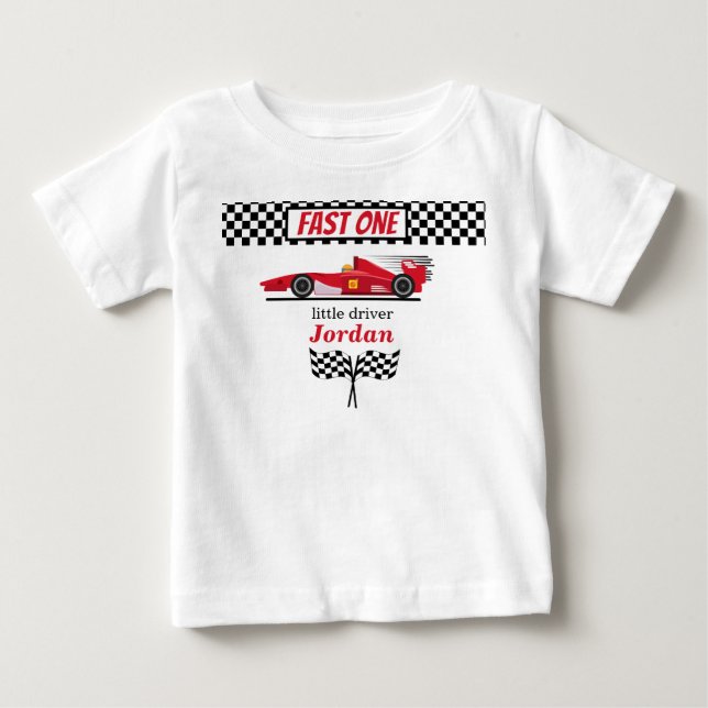 First Birthday Red Race Car Fast One  Baby T-Shirt (Front)