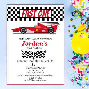 First Birthday Red Race Car Fast One  Invitation