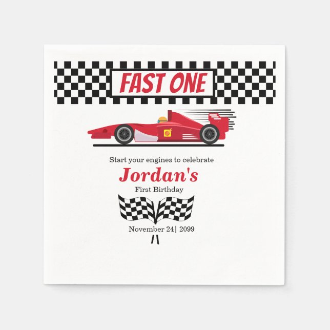 First Birthday Red Race Car Fast One  Napkins (Front)
