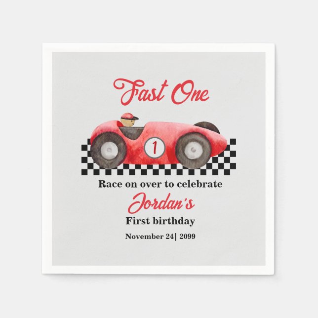 First Birthday Red Race Car Fast One Napkins (Front)