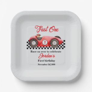 First Birthday Red Race Car Fast One Paper Plates