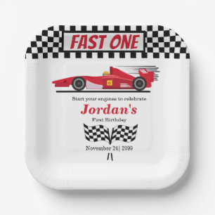 First Birthday Red Race Car Fast One  Paper Plates