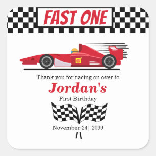 First Birthday Red Race Car Fast One  Square Sticker