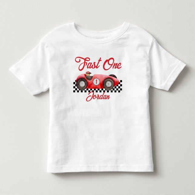 First Birthday Red Race Car Fast One Toddler T-shirt (Front)