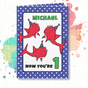 First Birthday Red Shark Fish Cartoon Cute Ocean Card