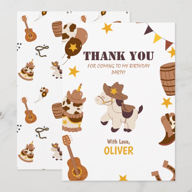 First Birthday Rodeo Boy 1st Thank You Flat Card (Front/Back)