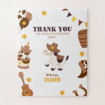 First Birthday Rodeo Boy 1st Thank You Gift Cowboy Jigsaw Puzzle<br><div class="desc">Saddle up and get ready to ride! This custom rodeo-themed birthday thank you card is perfect for your little cowboy . Featuring playful illustrations of bucking broncos, lassos, cowboy hats, and desert cacti, this Western-inspired design sets the stage for a fun-filled party. Personalize with your child’s name, party details. Ideal...</div>