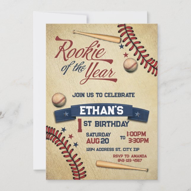  First Birthday Rookie of the Year Invitation (Front)