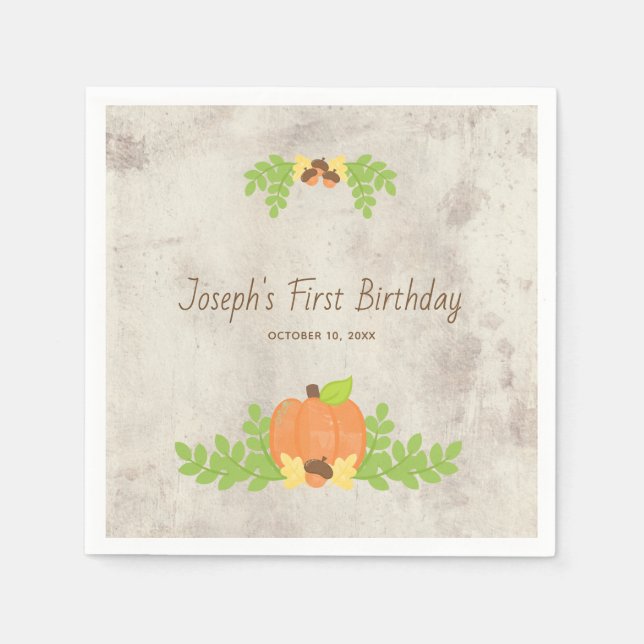 First Birthday Rustic Autumn Pumpkin Napkins (Front)