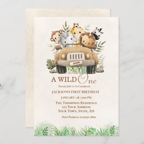 First Birthday Safari Jungle Animals  Party   Invitation