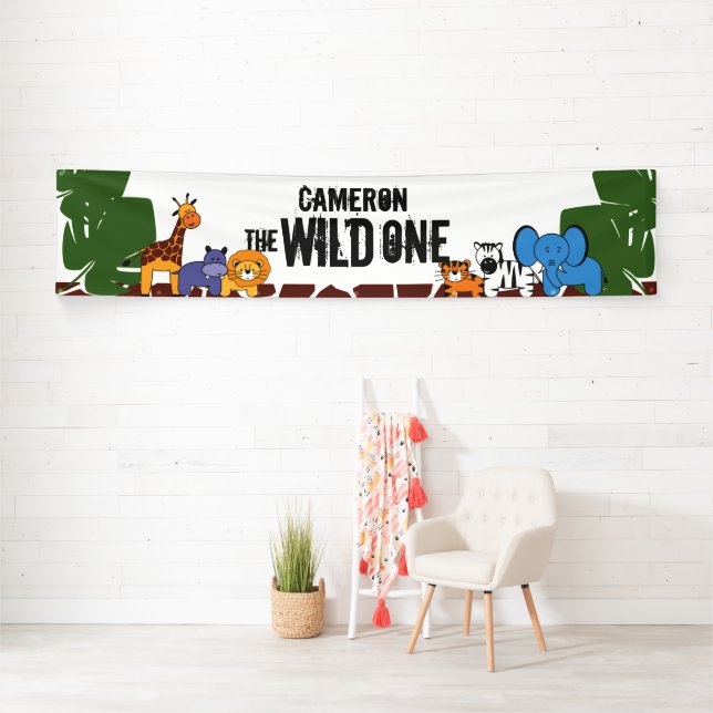First Birthday Safari Jungle Wild One Personalized Banner (Insitu)