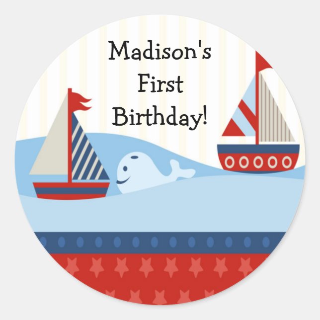 First Birthday Sailboat Sticker (Front)