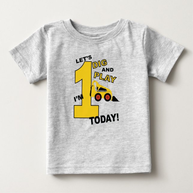 First birthday shirt construction bulldozer (Front)