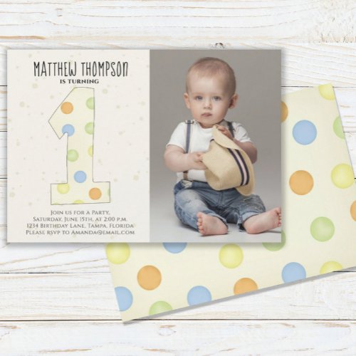 First Birthday Simple Gender Neutral Cute Dots Invitation
