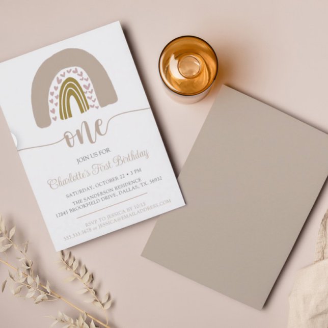 First Birthday Simple Minimalist Boho Rainbow  Invitation (Creator Uploaded)