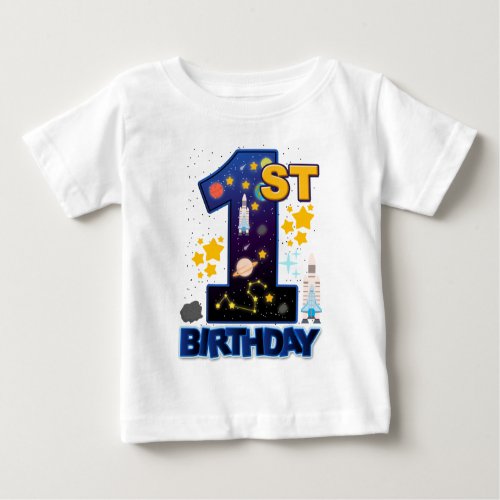 First Birthday Space design Baby T_Shirt