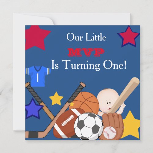 FIRST BIRTHDAY Sports Boys Birthday  Invitation