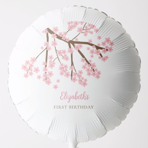 First Birthday Spring Cherry Blossoms Floral Cute Balloon