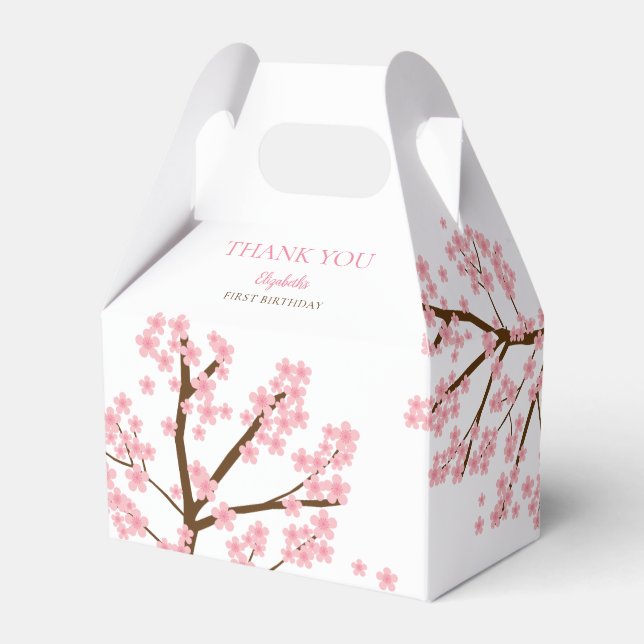 First Birthday Spring Cherry Blossoms Floral Cute Favor Boxes (Front Side)