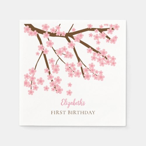 First Birthday Spring Cherry Blossoms Floral Cute Napkins