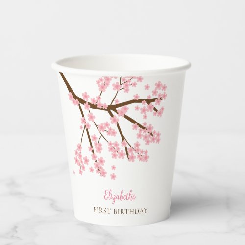 First Birthday Spring Cherry Blossoms Floral Cute Paper Cups