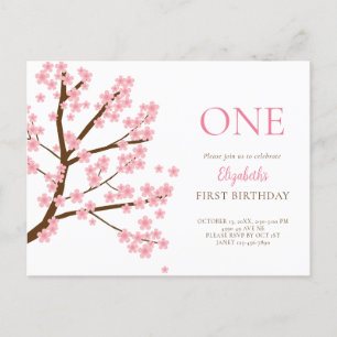 First Birthday Spring Cherry Blossoms Floral Cute Postcard