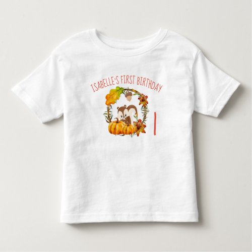 First Birthday Squirrel and Pumpkins Rustic Wreath Toddler T_shirt