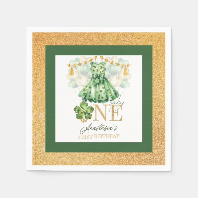 First Birthday St Patrick's Day Personalized Napkins (Front)