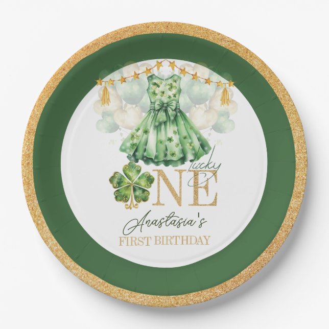 First Birthday St Patrick's Day Personalized Paper Plates (Front)