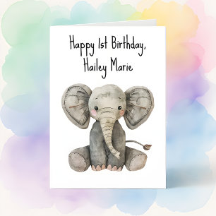 First Birthday Stuffed Elephant Personalized Card