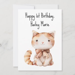 First Birthday Stuffed Toy Cat Personalized Card