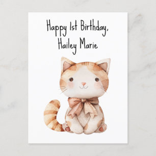 First Birthday Stuffed Toy Cat Personalized Postcard