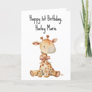 First Birthday Stuffed Toy Giraffe Personalized Letterpress Thank You Card