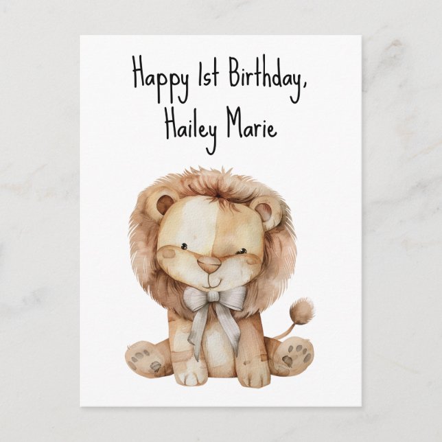 First Birthday Stuffed Toy Lion Personalized Postcard (Front)