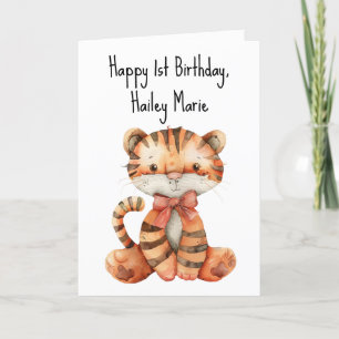 First Birthday Stuffed Toy Tiger Personalized Letterpress Thank You Card