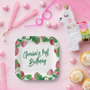 First Birthday Summer Strawberry Berry Sweet Paper Plates