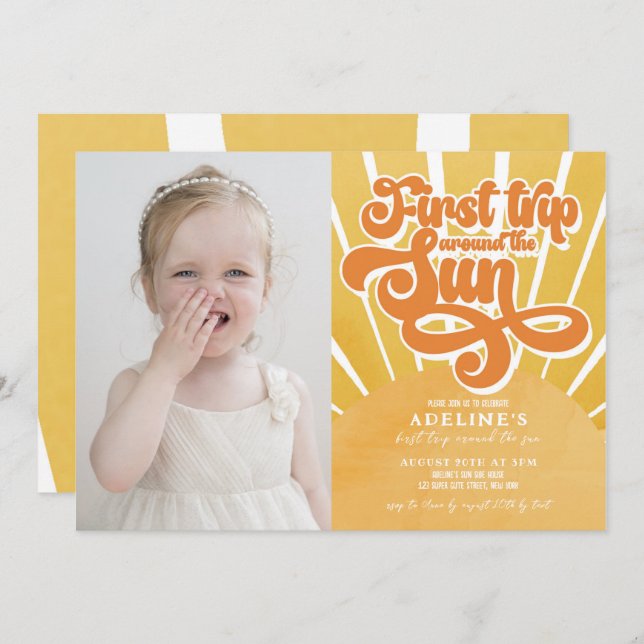 First Birthday Sunshine Orange Boho Cute Party Invitation (Front/Back)