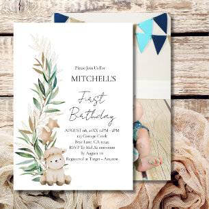 First Birthday Sweet Little Lamb Greenery Photo Invitation