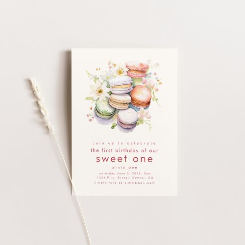 First Birthday Sweet One with Macaroons  Invitation