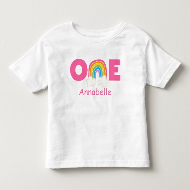 First Birthday T-Shirt Rainbow pinks (Front)