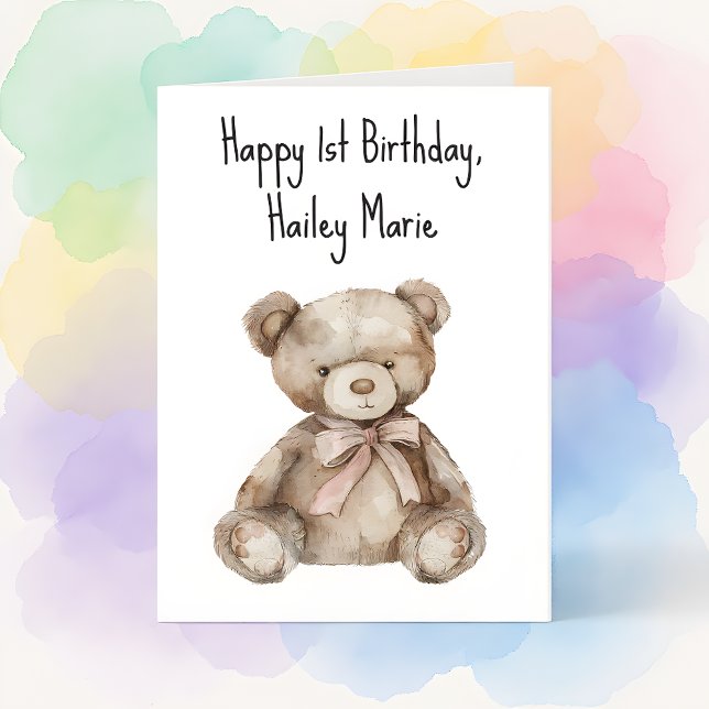 First Birthday Teddy Bear Personalized Card (Creator Uploaded)