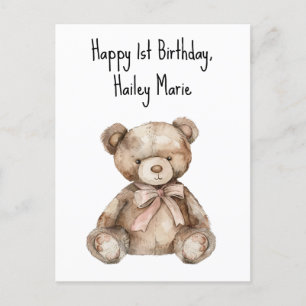 First Birthday Teddy Bear Personalized Postcard