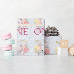 First Birthday Teddy Bear Pink Number One Wrapping Paper