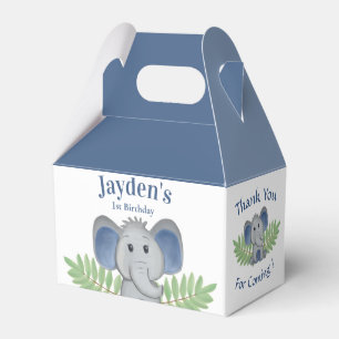 First Birthday Thank You Boy Blue Elephant Jungle Favor Boxes