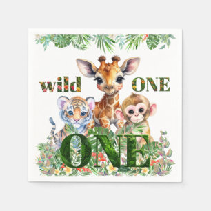 First Birthday Tiger Giraffe Monkey Wild One Napkins